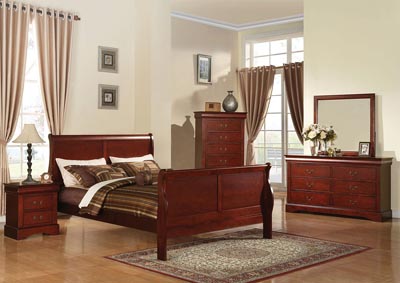 Louis Philippe III Cherry Queen Sleigh Bed w/Dresser and Mirror