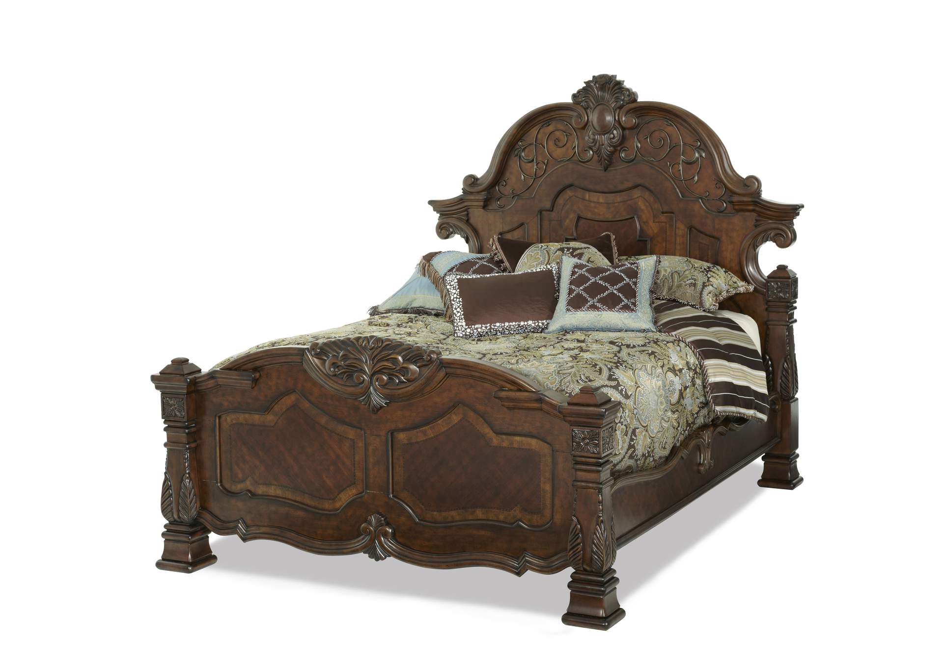 Windsor Court Vintage Fruitwood California King Mansion Bed,Michael Amini (AICO)