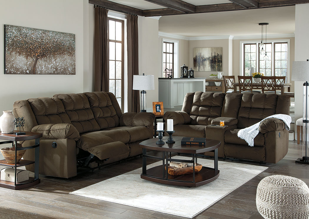 Mort Umber Reclining Sofa and Loveseat w/ Console,ABF Signature Design by Ashley