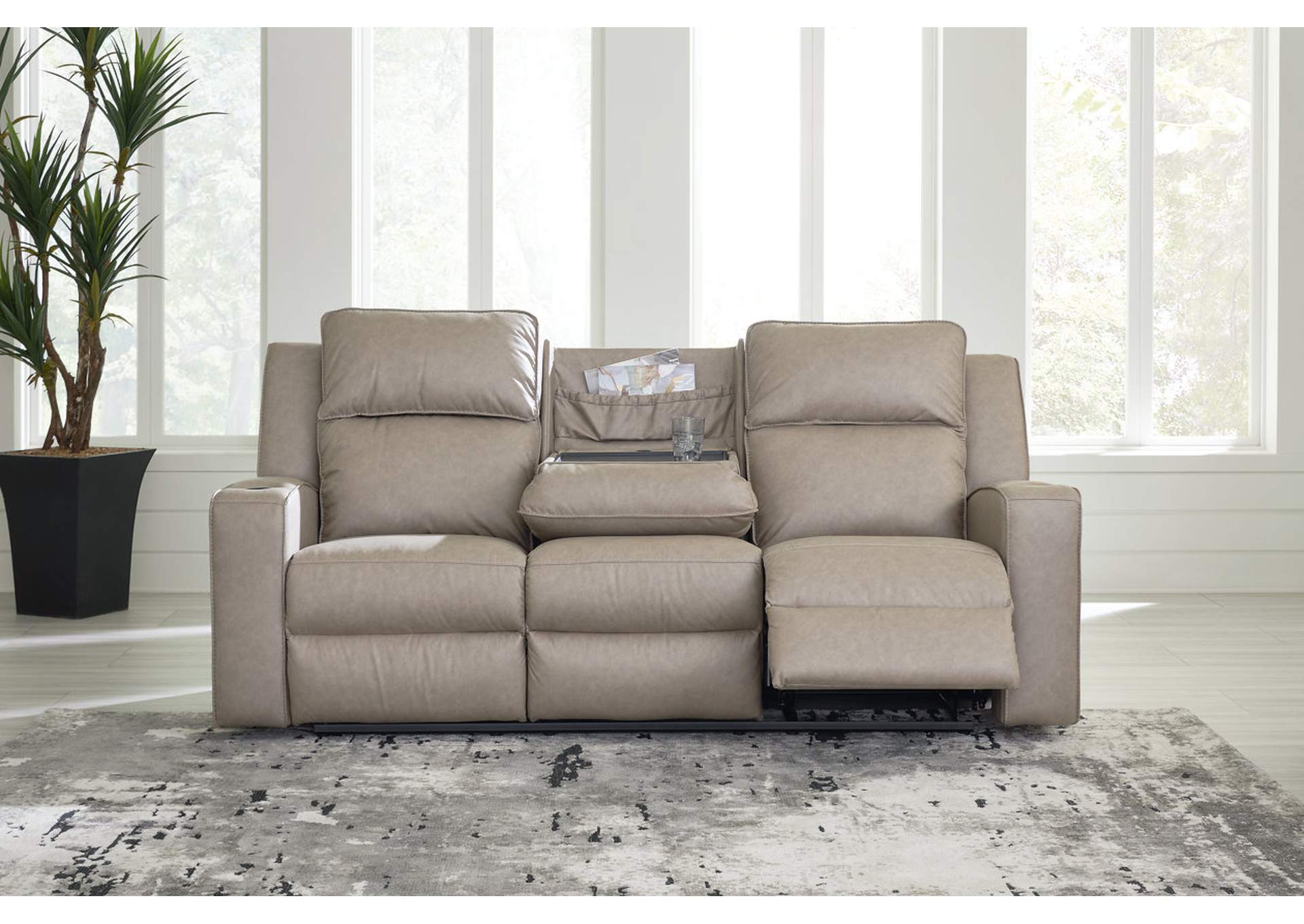 Faithon Reclining Sofa with Drop Down Table,Signature Design By Ashley