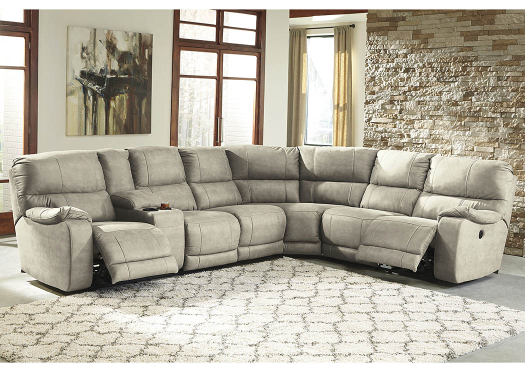 Bohannon Putty Left Facing Sectional w/ Armless Chair and Right Facing Power Reclining Loveseat,ABF Benchcraft