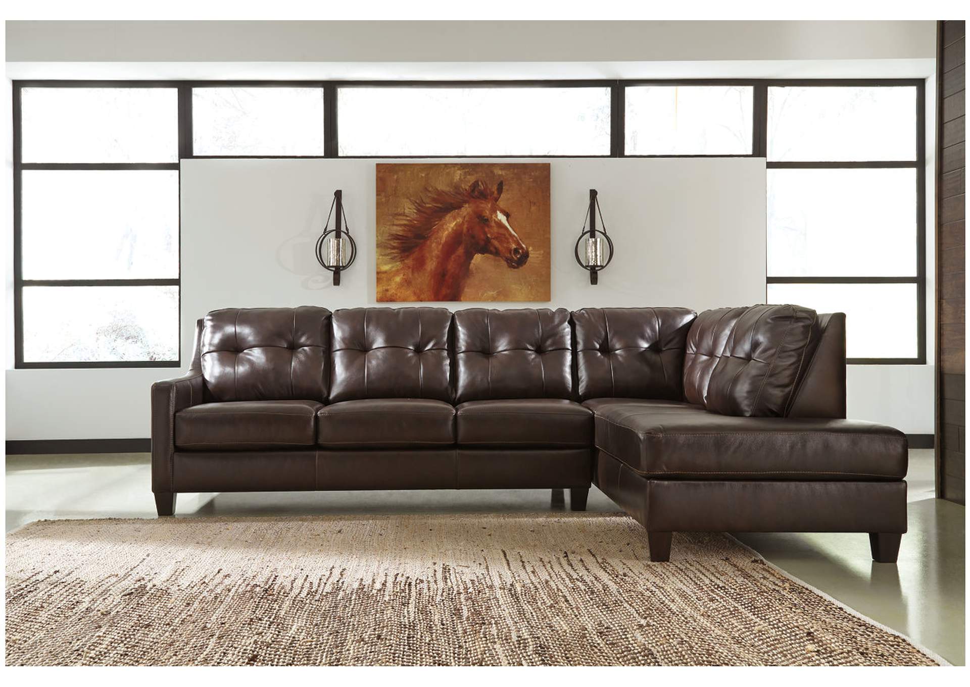 O'Kean Mahogany Right Facing Corner Chaise Sectional,ABF Signature Design by Ashley