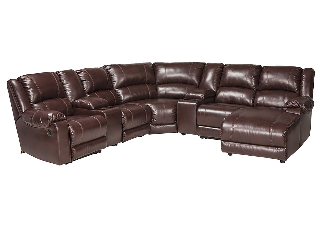 MacGrath DuraBlend Mahogany Left Facing Zero Wall Recliner Sectional w/2 Consoles and Storage,ABF Signature Design by Ashley