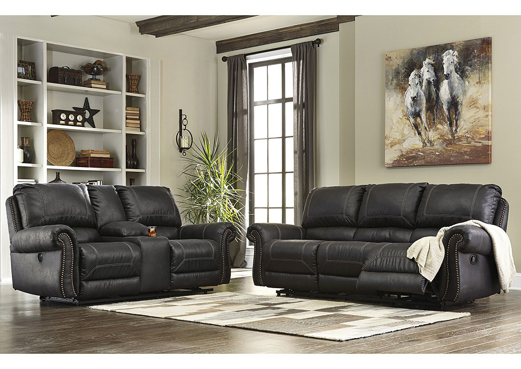 Milhaven Black Reclining Sofa and Loveseat w/Console,ABF Signature Design by Ashley