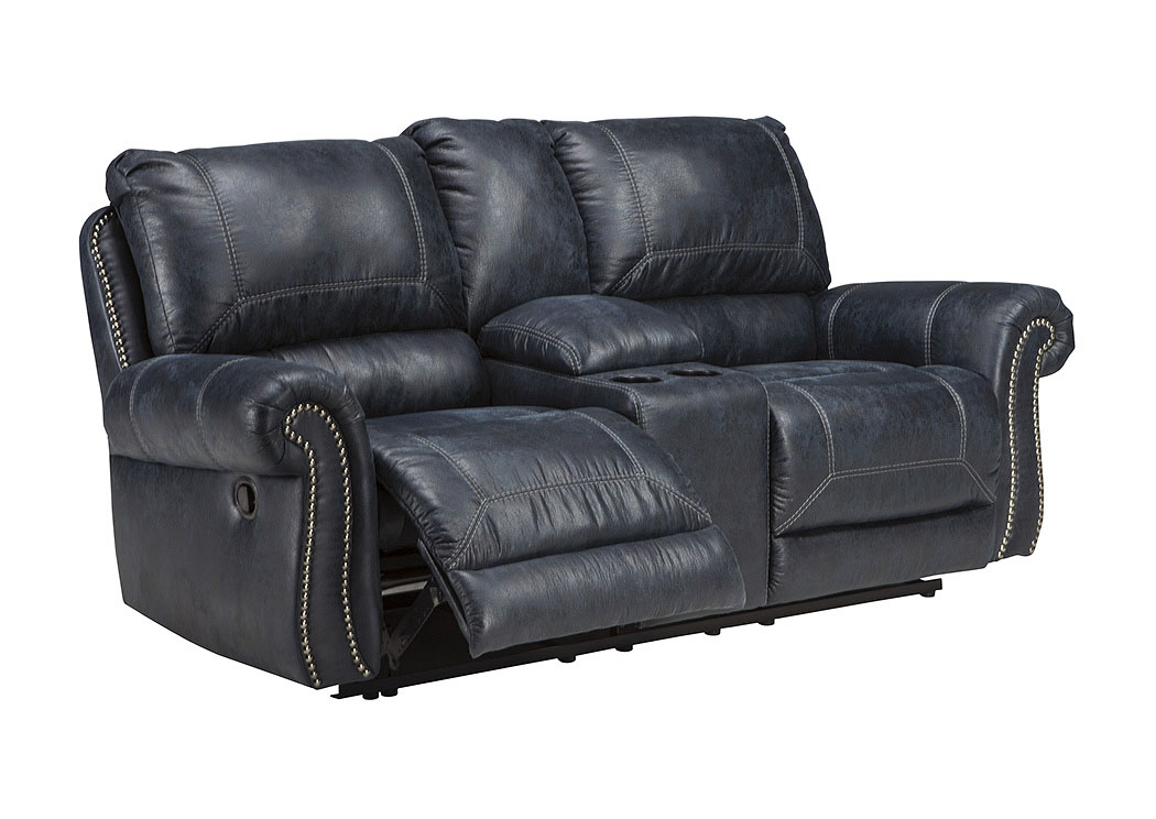Milhaven Navy Double Reclining Loveseat w/Console,ABF Signature Design by Ashley