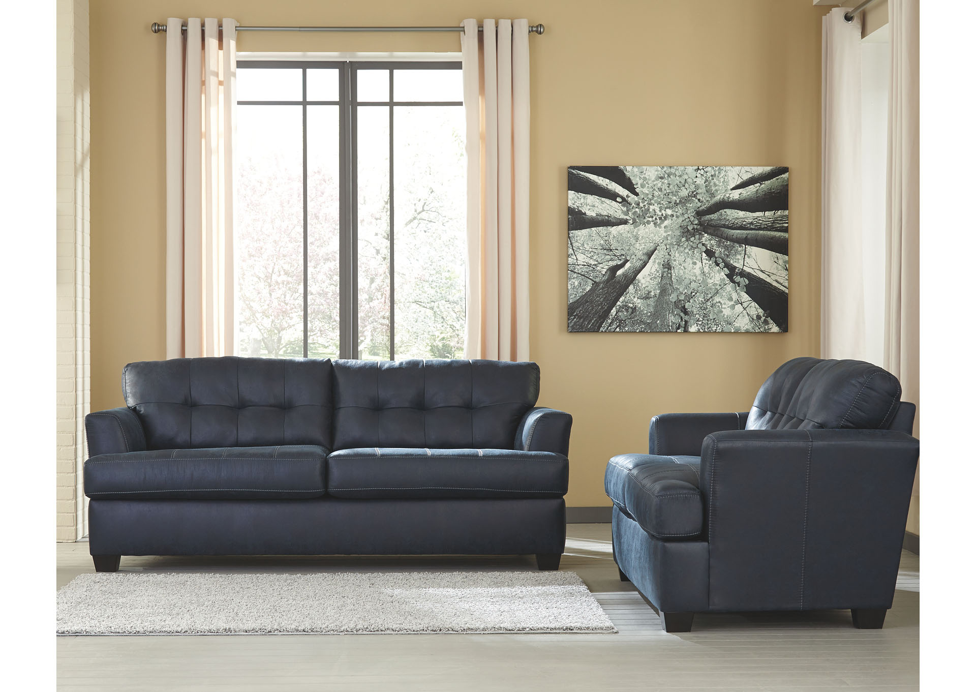 Inmon Navy Sofa and Loveseat,ABF Benchcraft
