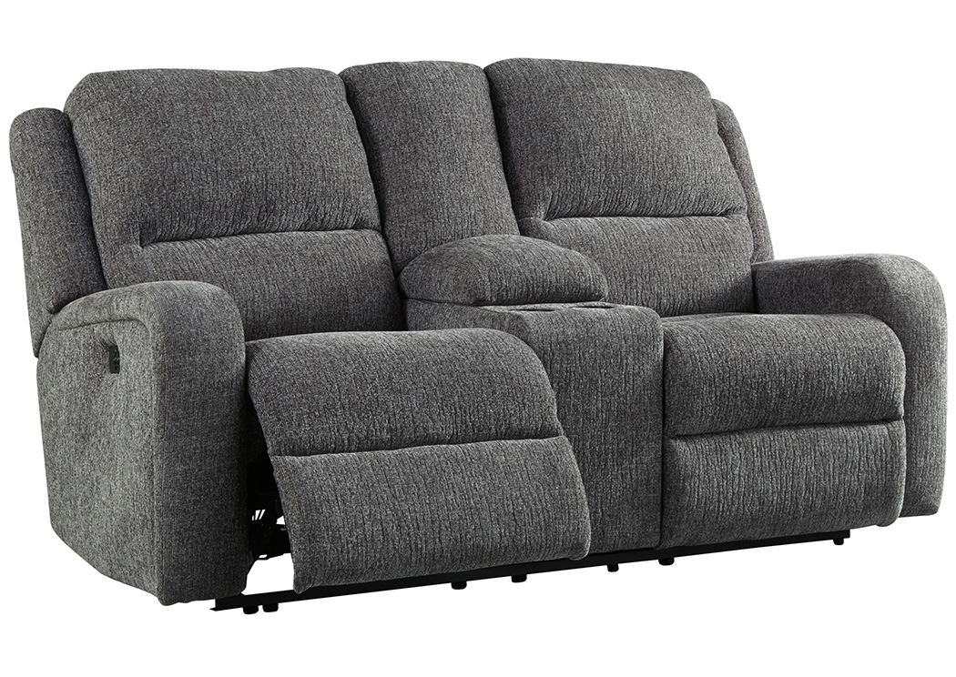 Krismen Charcoal Power Reclining Loveseat w/Console Adjustable Headrest,ABF Signature Design by Ashley