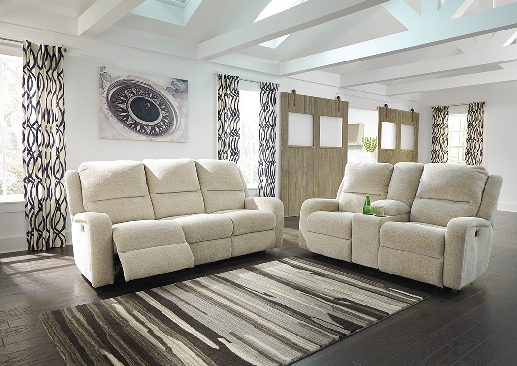 Krismen Sand Power Reclining Sofa and Loveseat w/Adjustable Headrest,ABF Signature Design by Ashley