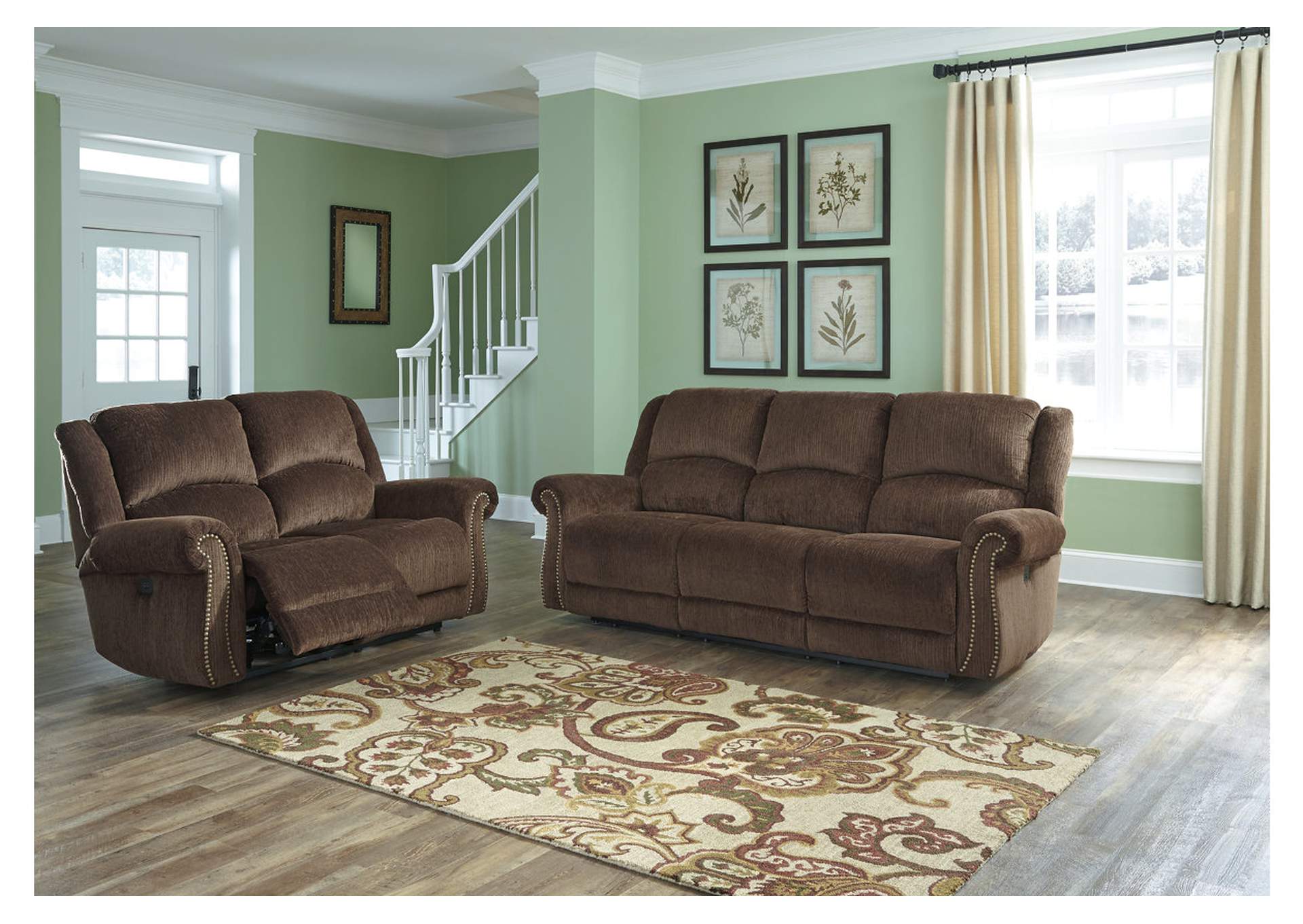Goodlow Chocolate Power Reclining Sofa & Loveseat w/Adjustable Headrest,ABF Signature Design by Ashley
