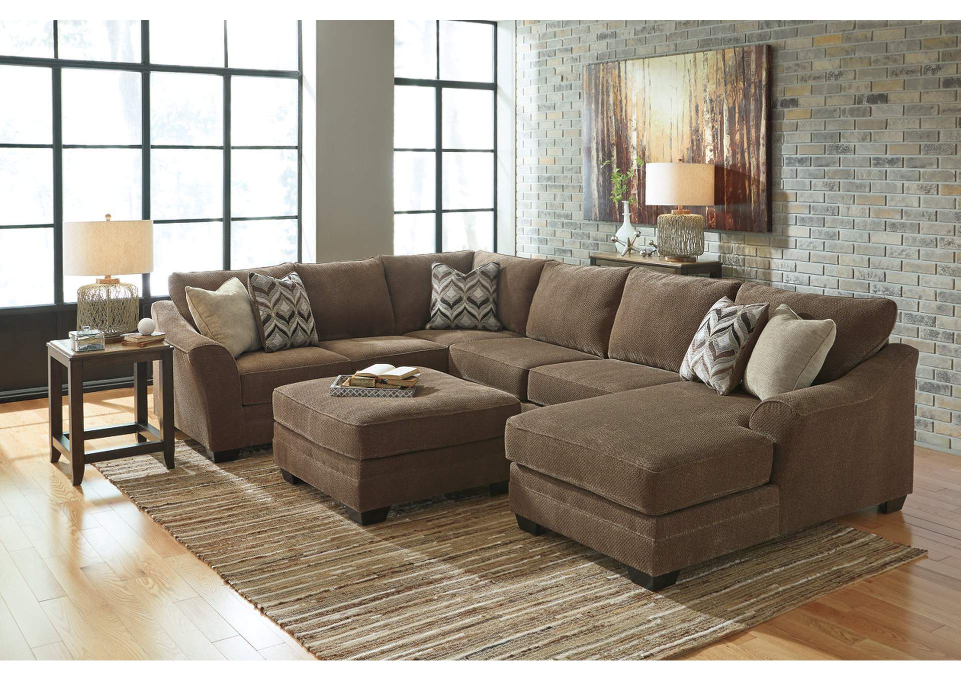 Justyna Teak Left Facing Sectional w/ Right Facing Corner Chaise and Ottoman,ABF Benchcraft