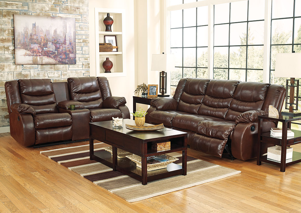 Linebacker DuraBlend Espresso Reclining Sofa & Loveseat,ABF Benchcraft