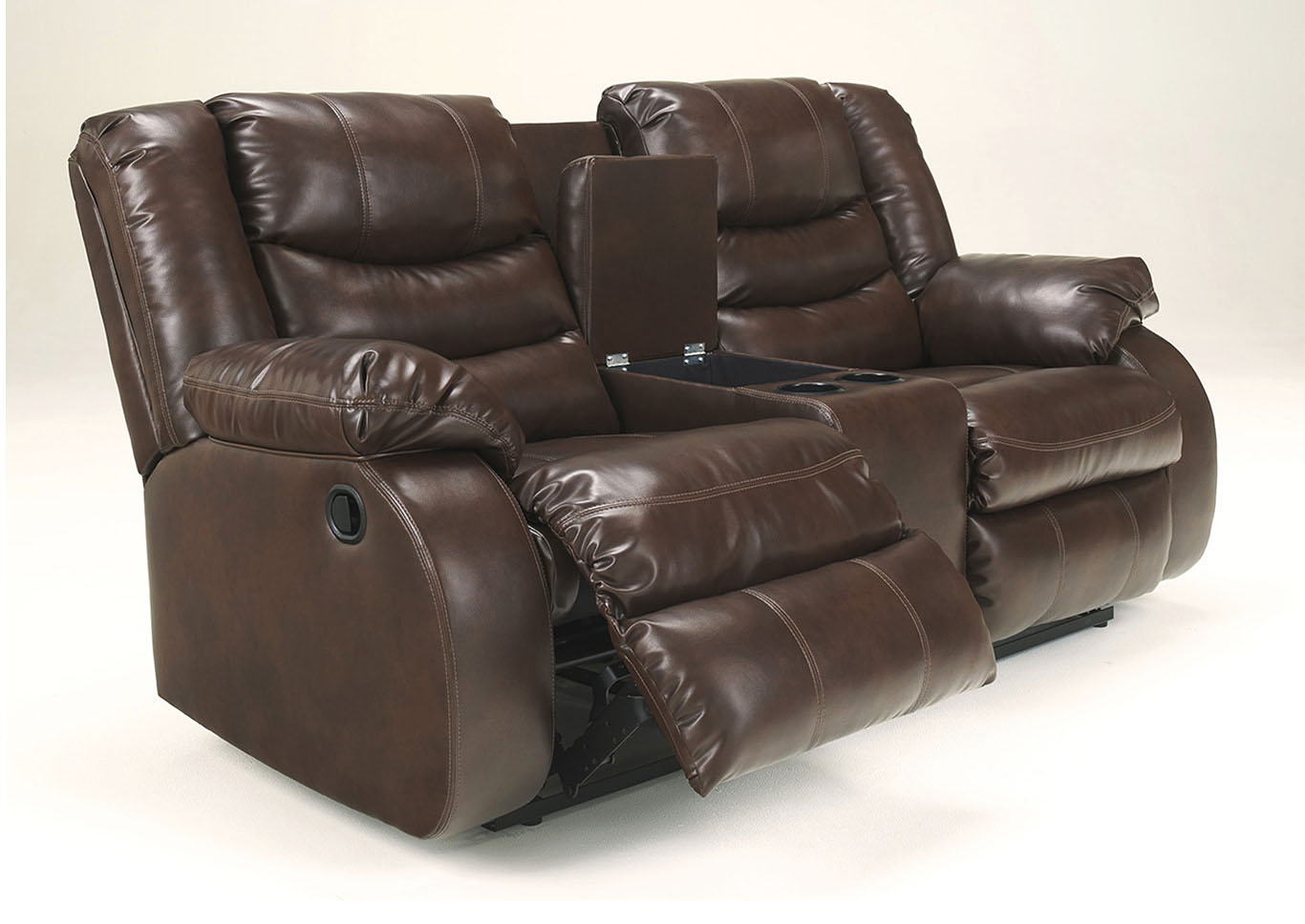 Linebacker DuraBlend Espresso Double Reclining Loveseat w/ Console,ABF Benchcraft
