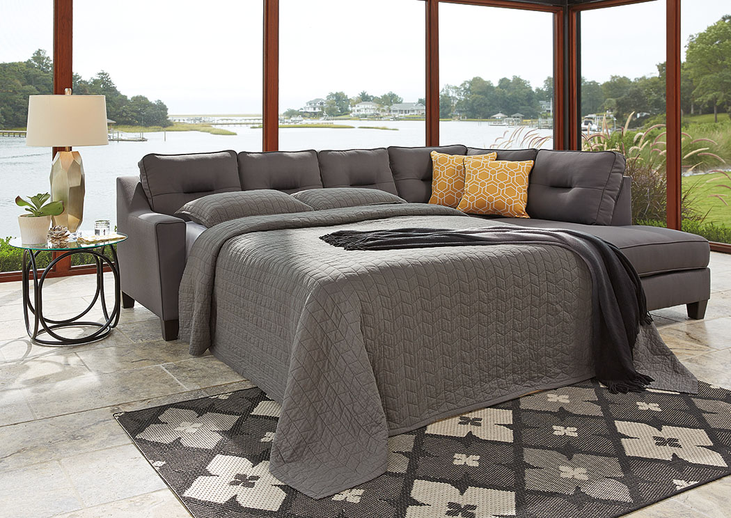 Kirwin Nuvella Gray Left Facing Queen Sleeper Sectional,ABF Benchcraft
