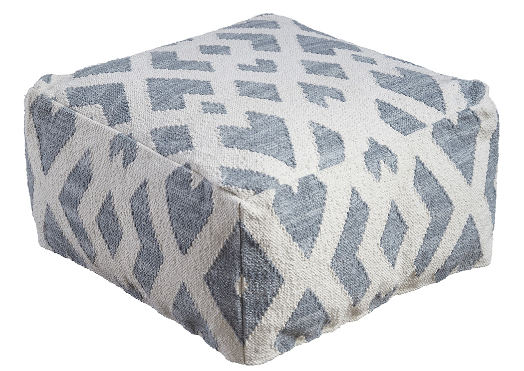 Badar Teal/White Pouf,ABF Signature Design by Ashley