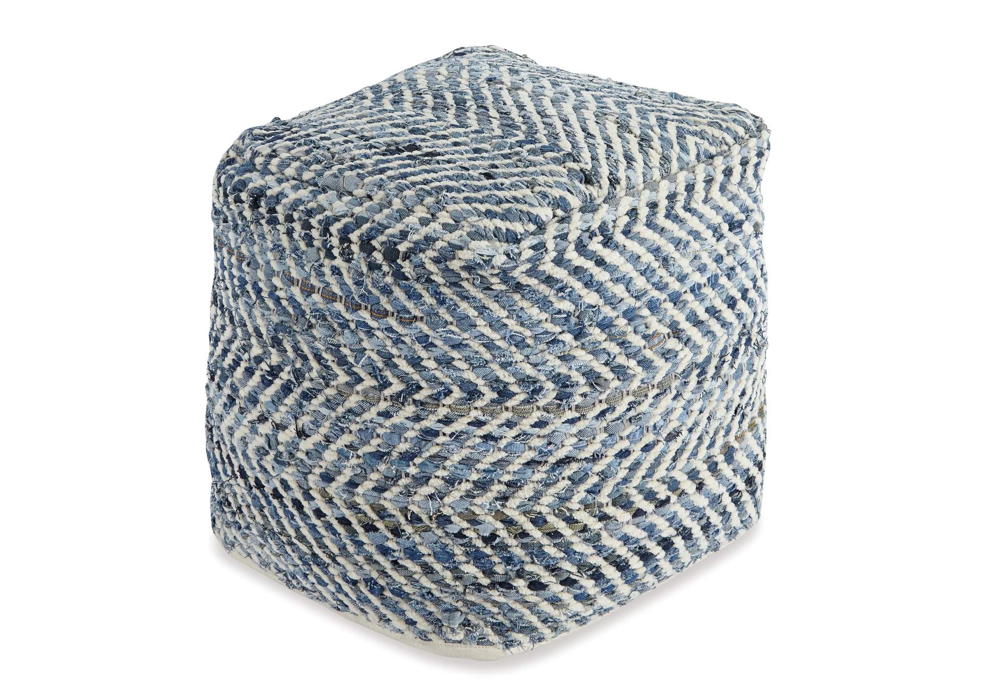 Chevron Blue Pouf,ABF Signature Design by Ashley