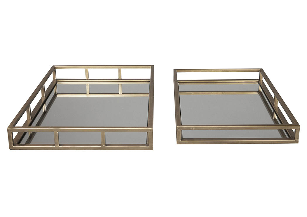 Ocie Antique Gold Finish Tray (Set of 2),ABF Signature Design by Ashley
