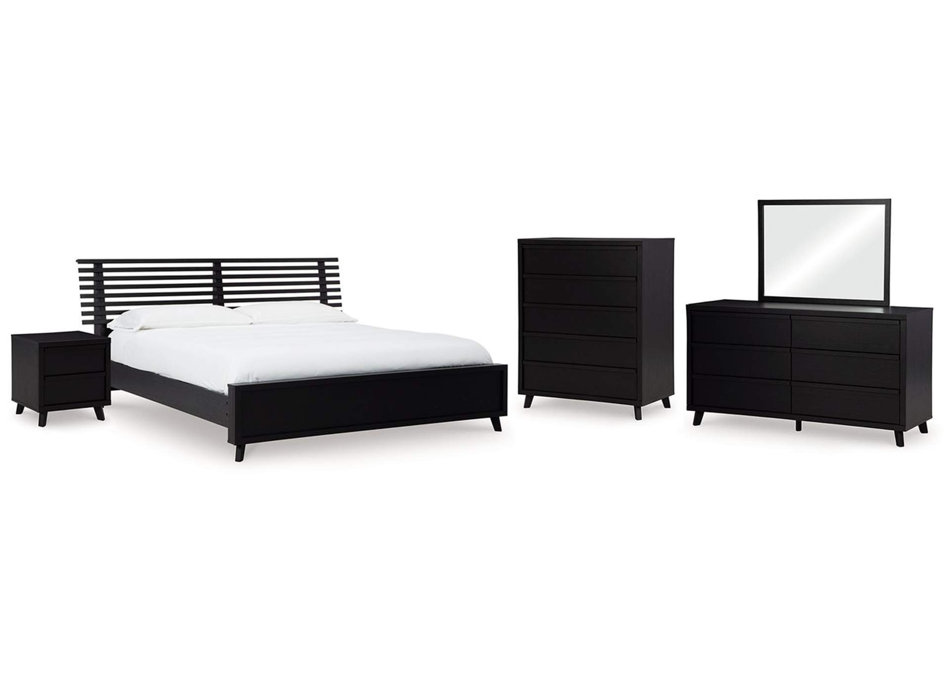 Danziar King Panel Bed with Mirrored Dresser, Chest and Nightstand,Signature Design By Ashley