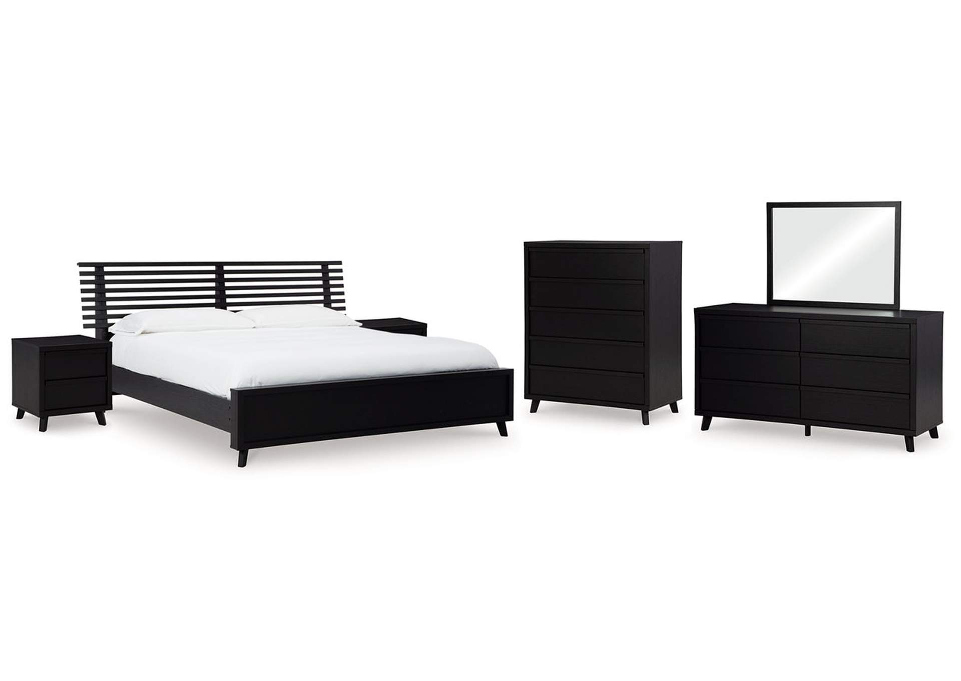 Danziar King Panel Bed with Mirrored Dresser, Chest and 2 Nightstands,Signature Design By Ashley