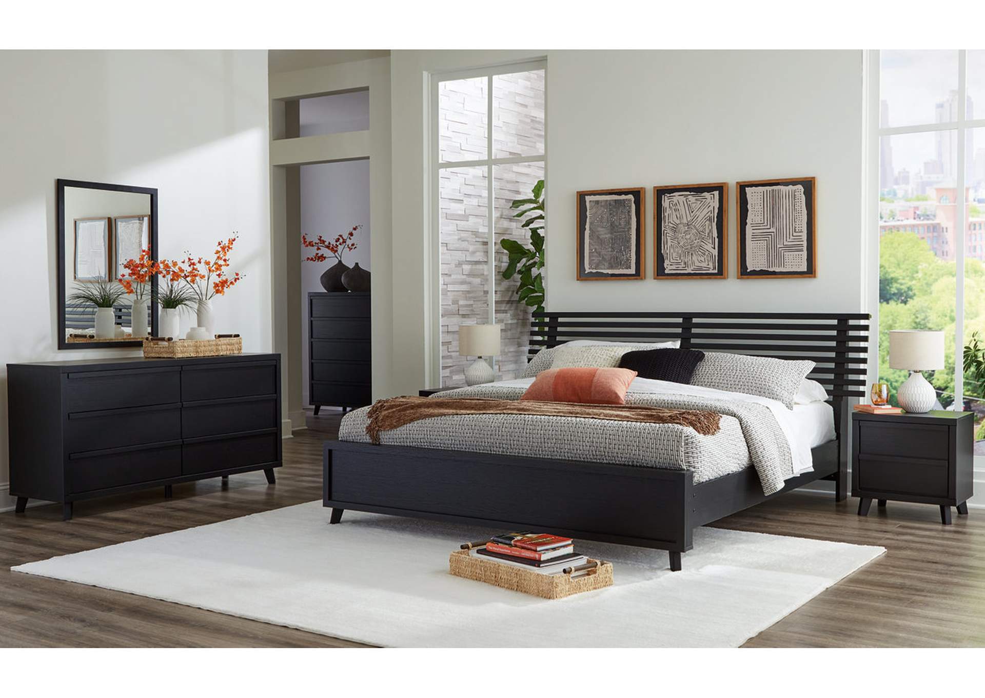 Danziar King Panel Bed with Mirrored Dresser and Nightstand,Signature Design By Ashley