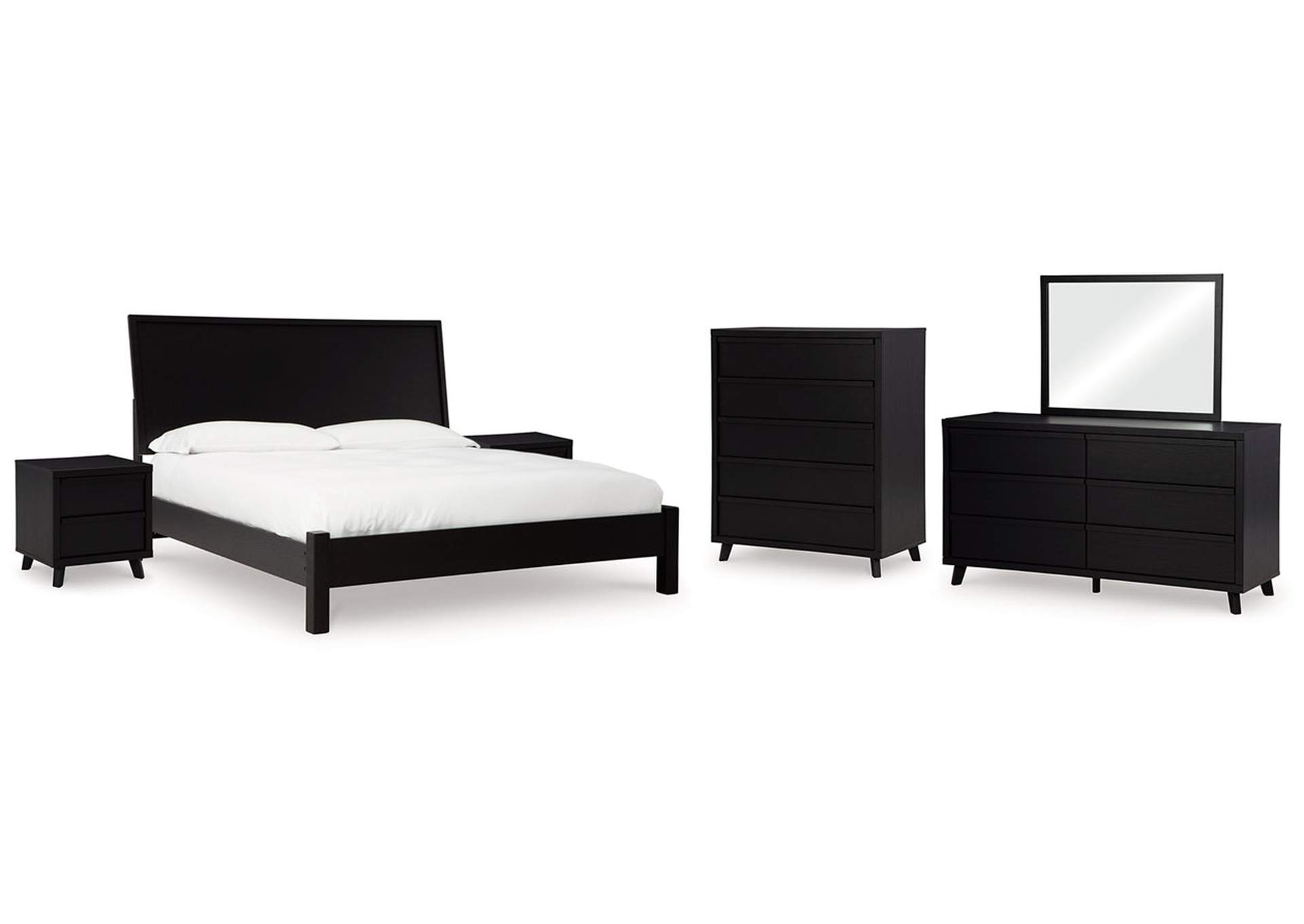 Danziar King Panel Bed with Mirrored Dresser, Chest and 2 Nightstands,Signature Design By Ashley