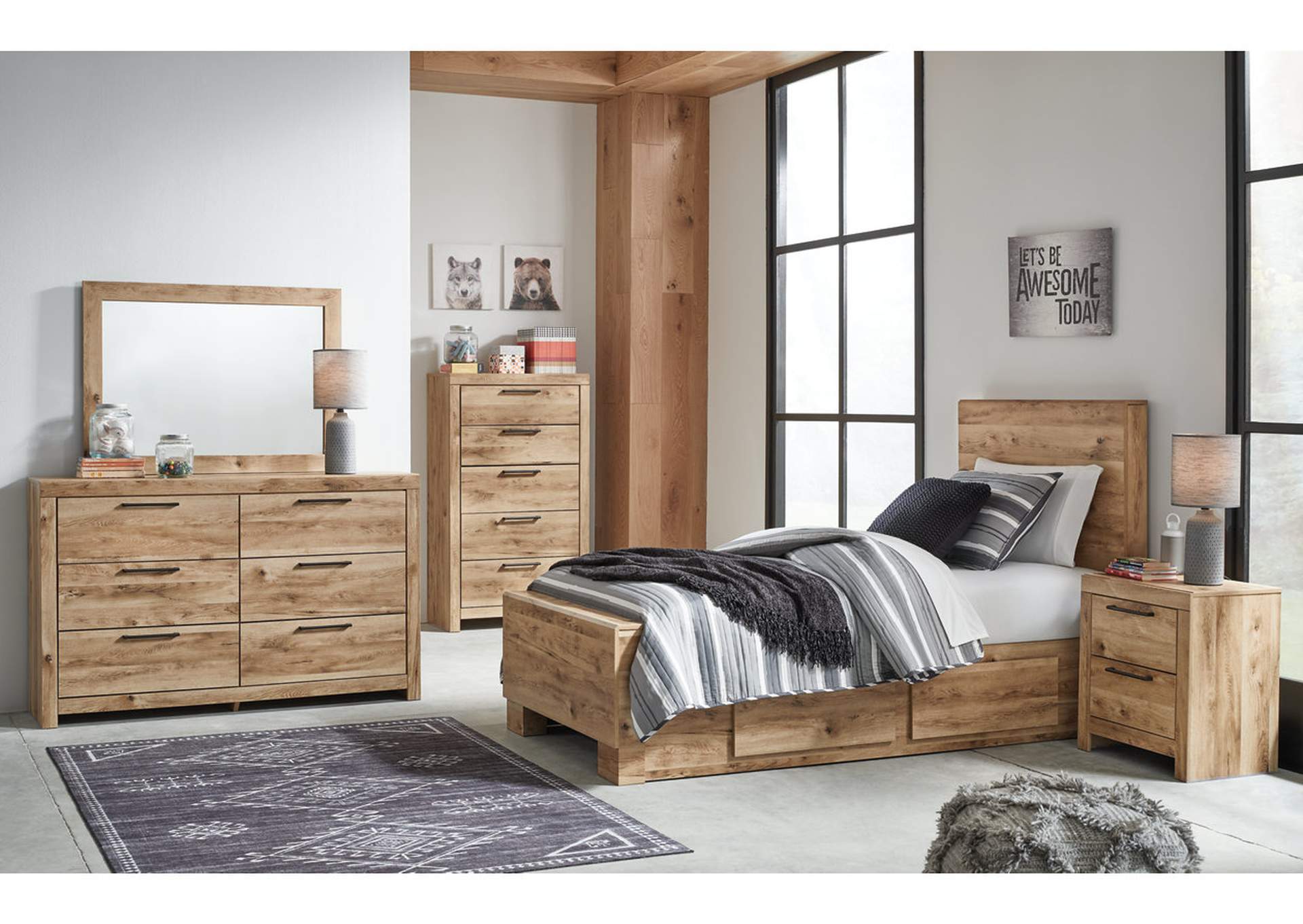 Hyanna Twin Panel Bed with Storage with Mirrored Dresser and Nightstand,Signature Design By Ashley