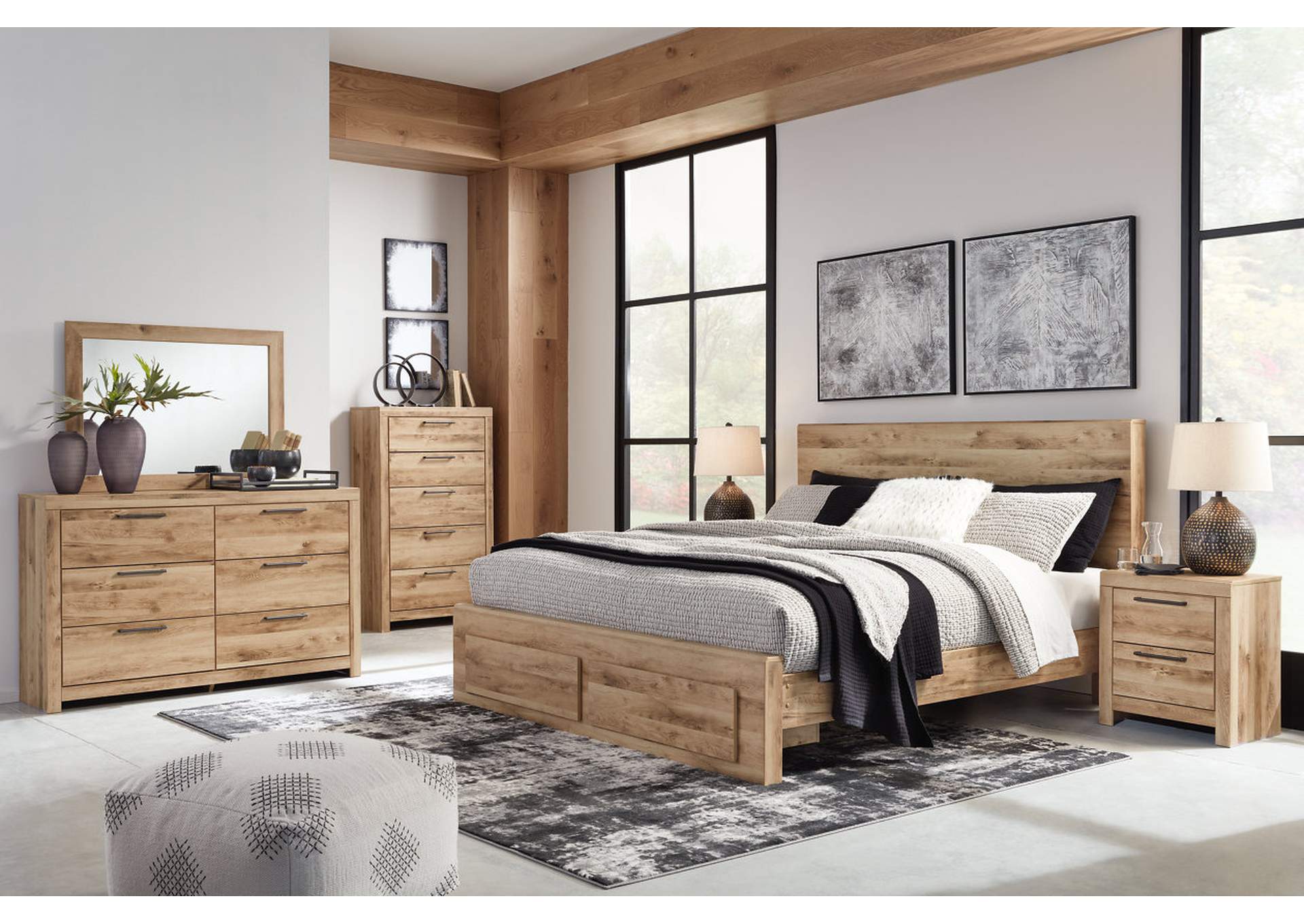 Hyanna King Panel Storage Bed with Mirrored Dresser and Chest,Signature Design By Ashley