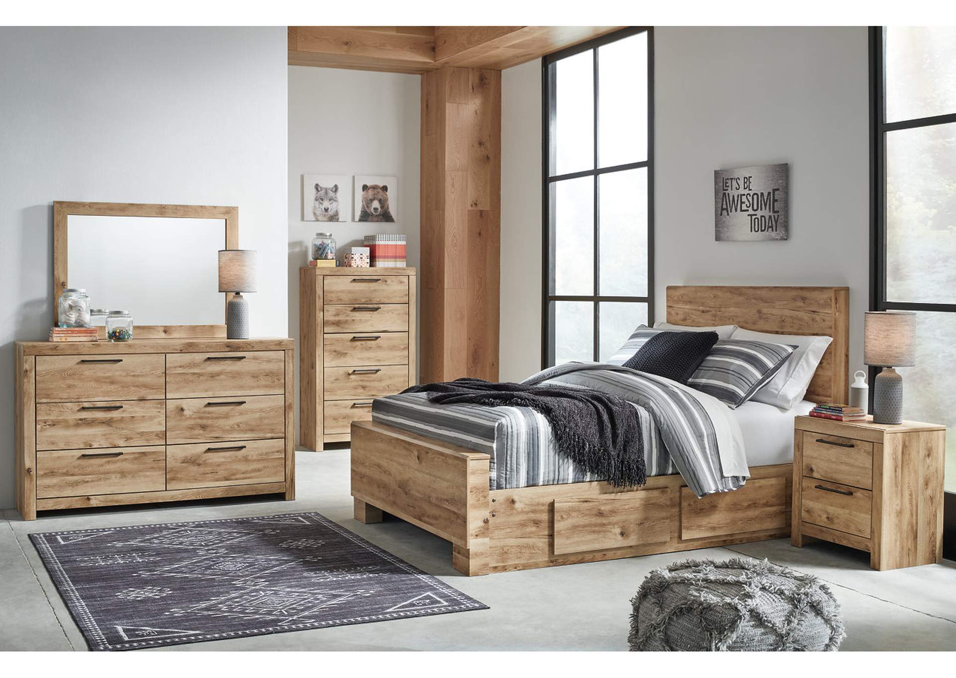 Hyanna Full Panel Bed with Storage with Mirrored Dresser and Chest,Signature Design By Ashley