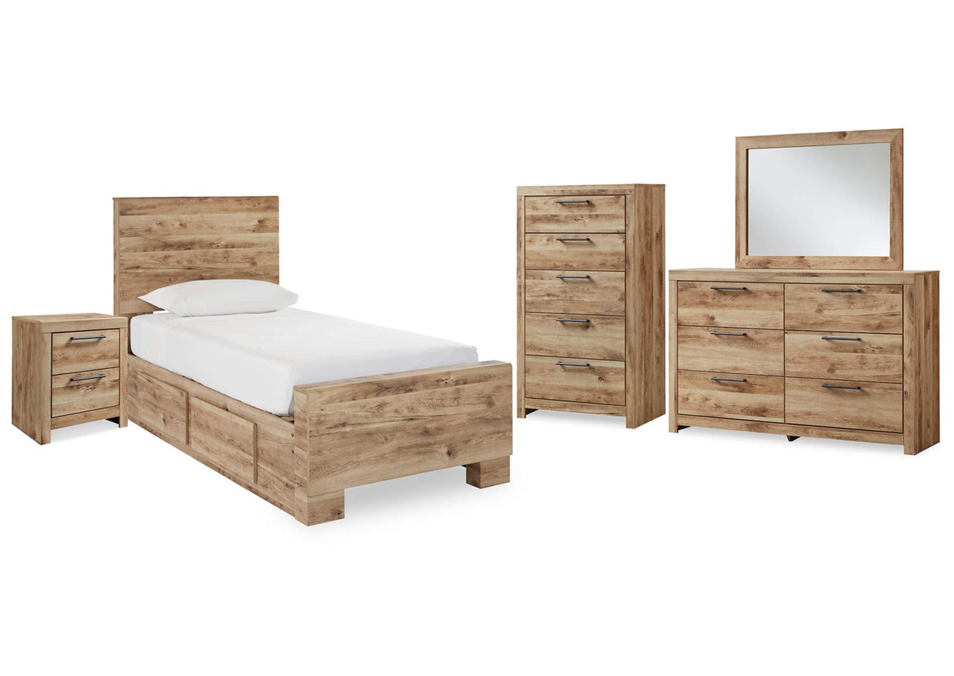 Hyanna Twin Panel Bed with Storage with Mirrored Dresser, Chest and Nightstand,Signature Design By Ashley