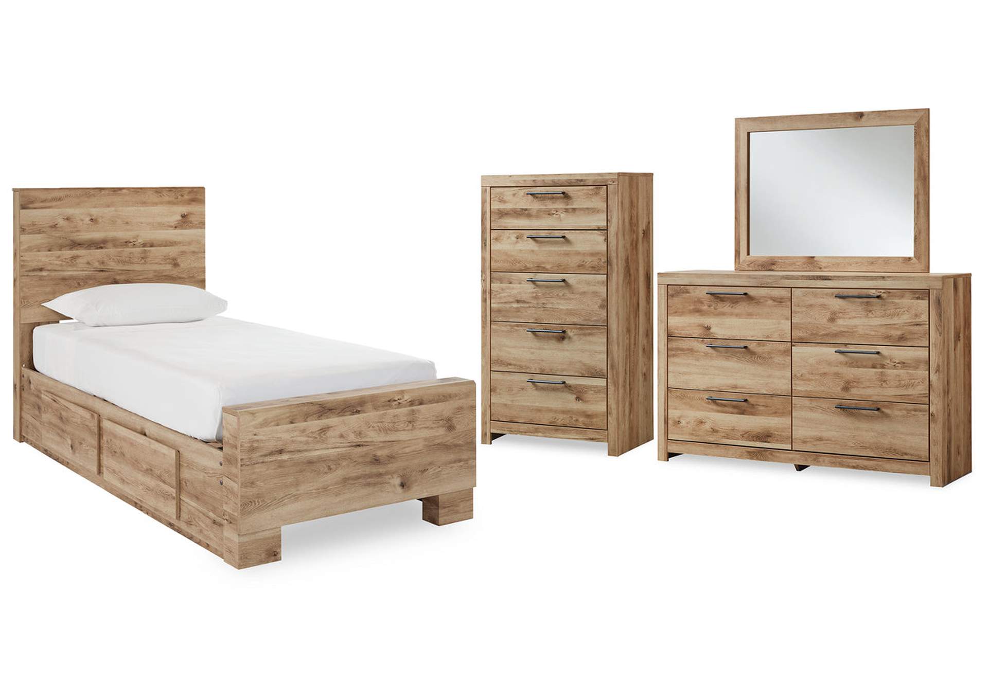 Hyanna Twin Panel Bed with Storage with Mirrored Dresser and Chest,Signature Design By Ashley