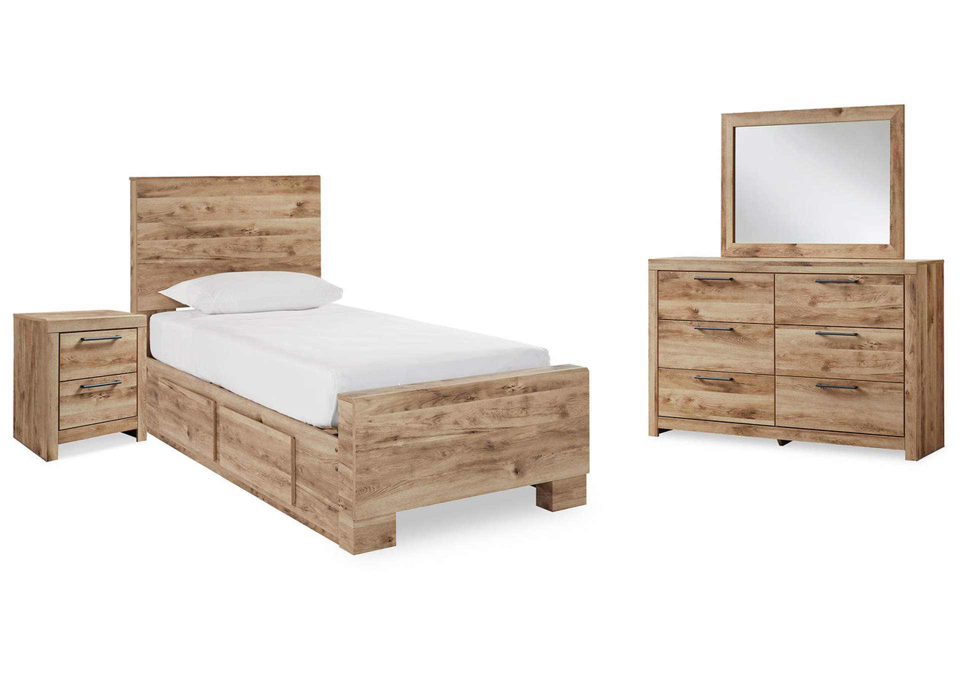 Hyanna Twin Panel Bed with Storage with Mirrored Dresser and Nightstand,Signature Design By Ashley