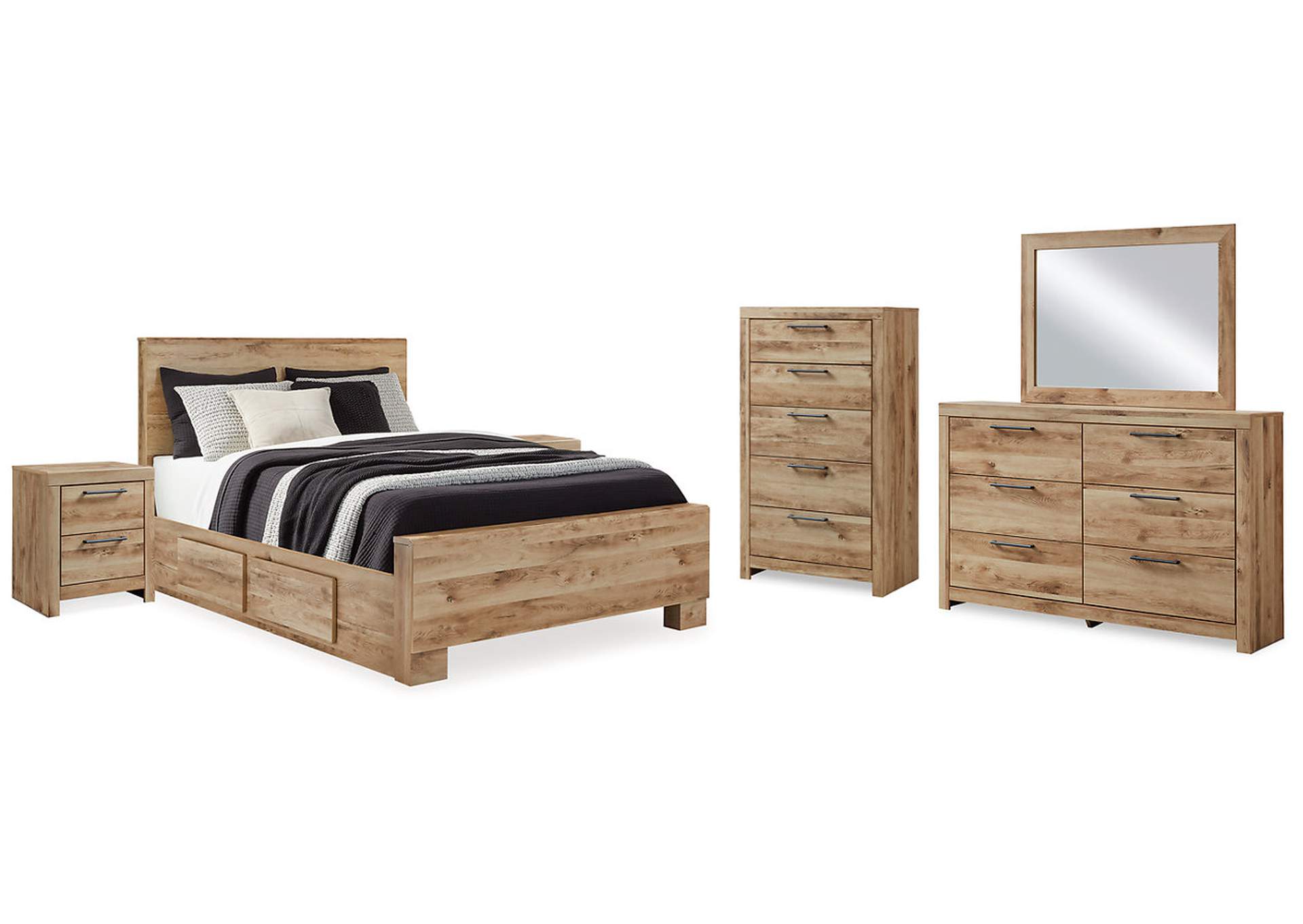 Hyanna Queen Panel Bed with Storage with Mirrored Dresser, Chest and 2 Nightstands,Signature Design By Ashley