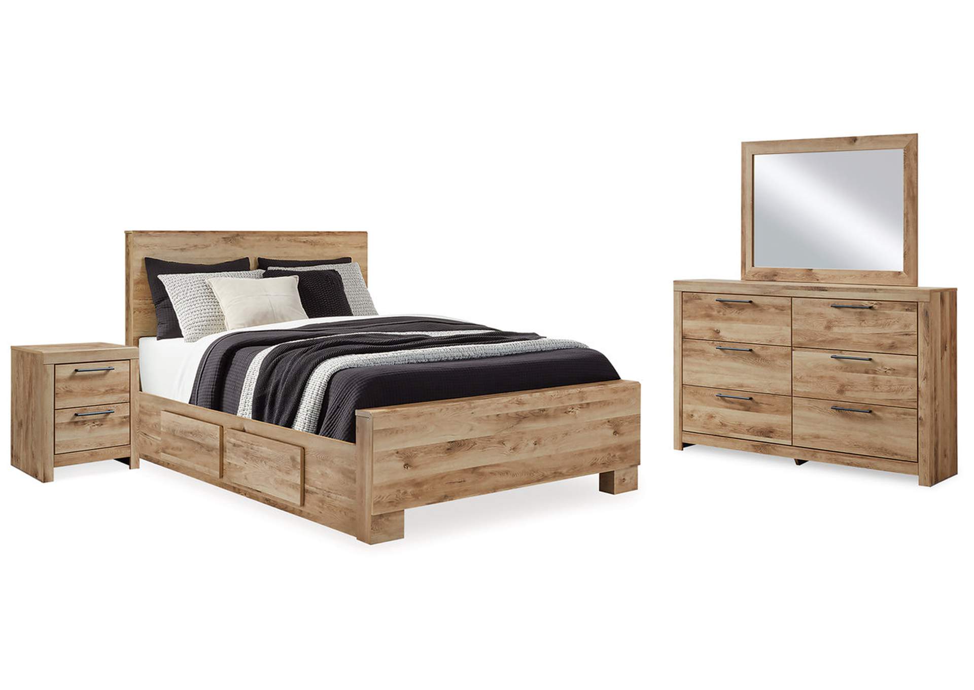 Hyanna Queen Panel Bed with Storage with Mirrored Dresser and Nightstand,Signature Design By Ashley