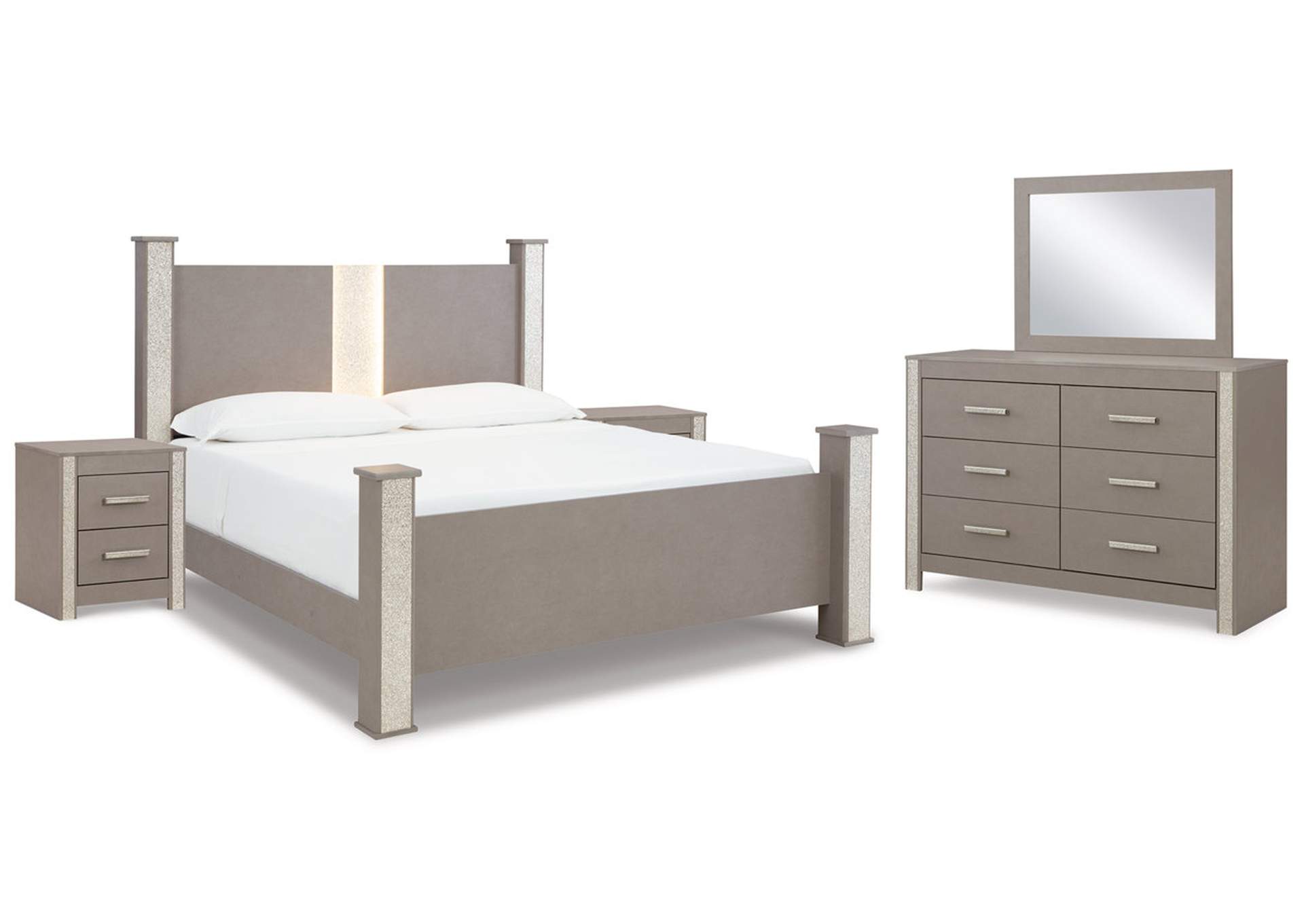 Surancha King Poster Bed with Mirrored Dresser and 2 Nightstands,Signature Design By Ashley