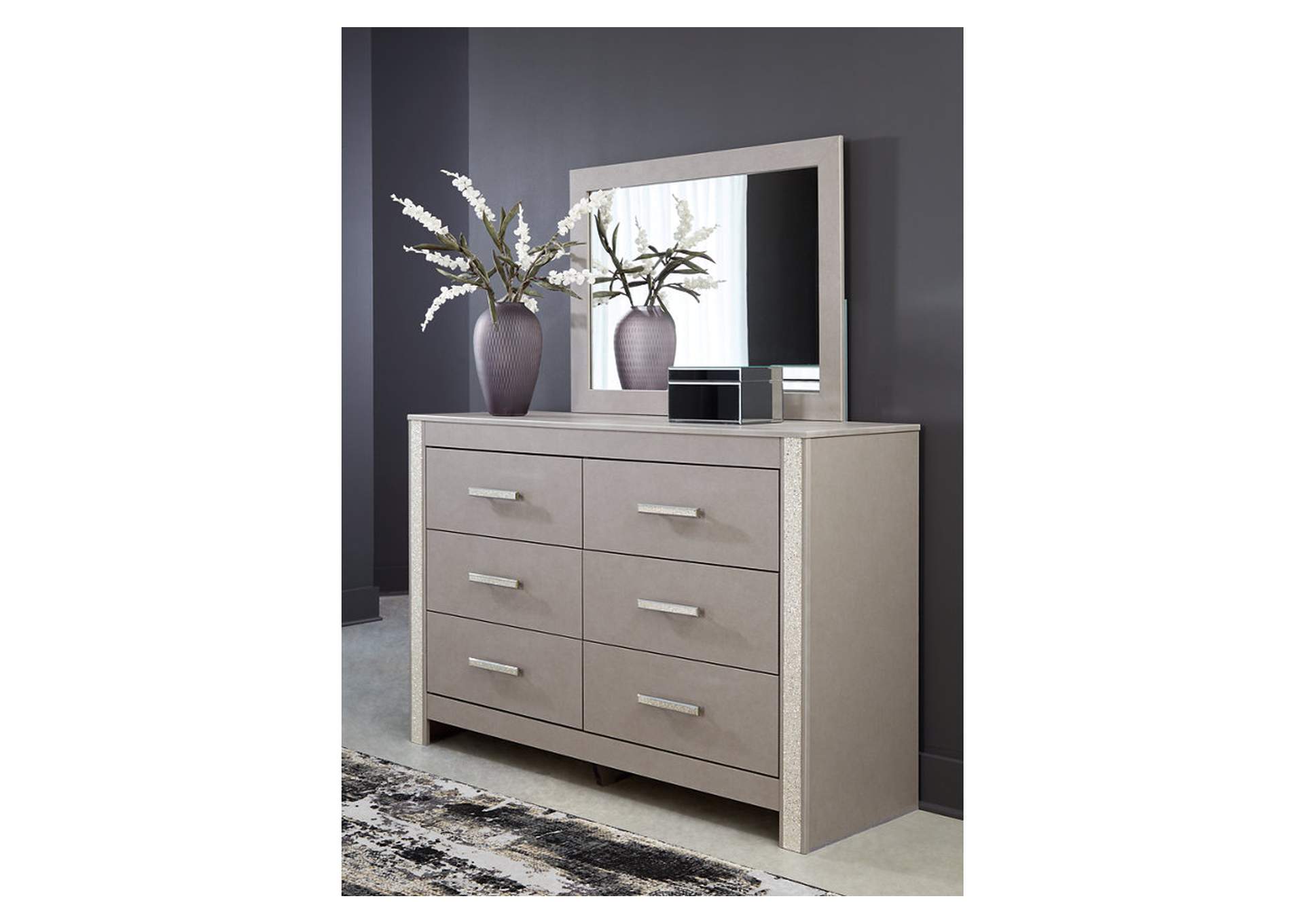 Surancha King Poster Bed with Mirrored Dresser and Chest,Signature Design By Ashley