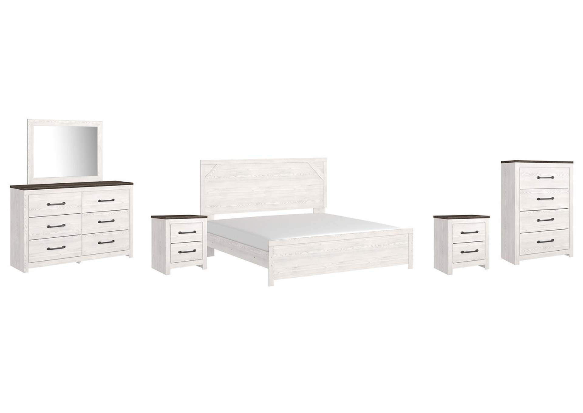 Gerridan King Panel Bed with Mirrored Dresser, Chest and 2 Nightstands,Signature Design By Ashley