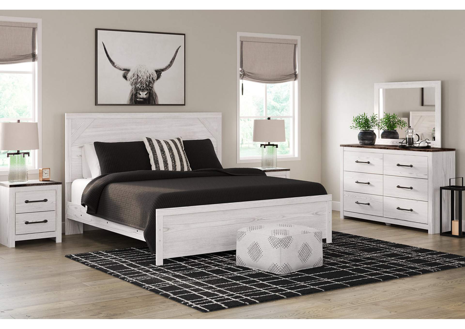 Gerridan King Panel Bed with Mirrored Dresser and 2 Nightstands,Signature Design By Ashley