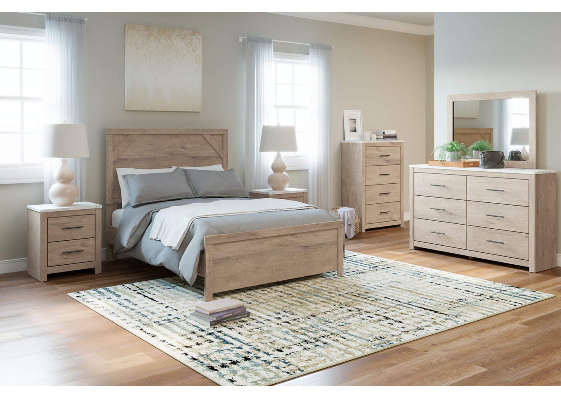 Senniberg Full Panel Bed with Mirrored Dresser, Chest and 2 Nightstands,Signature Design By Ashley