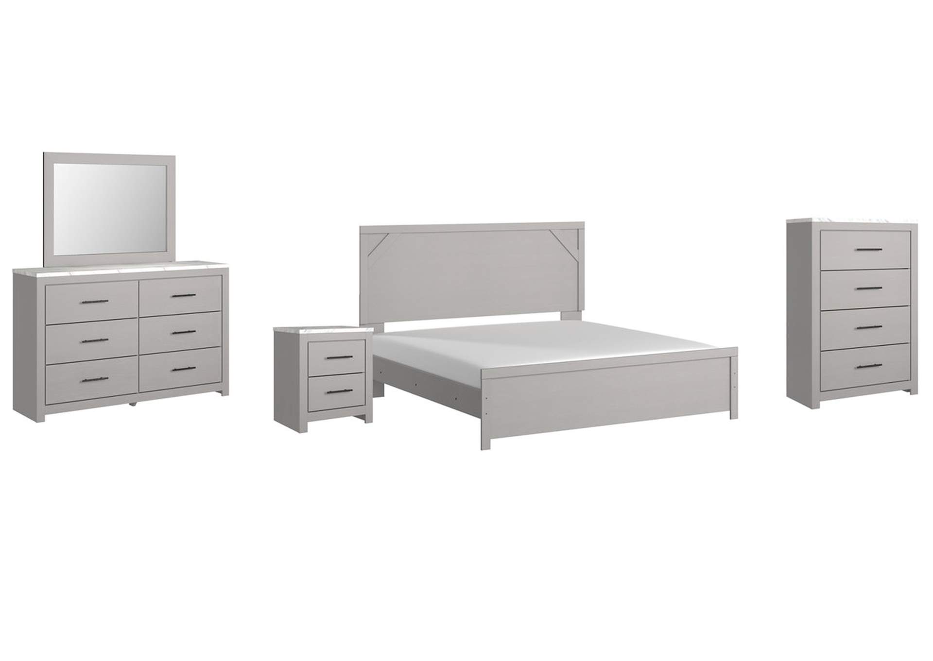 Cottonburg King Panel Bed with Mirrored Dresser, Chest and Nightstand,Signature Design By Ashley