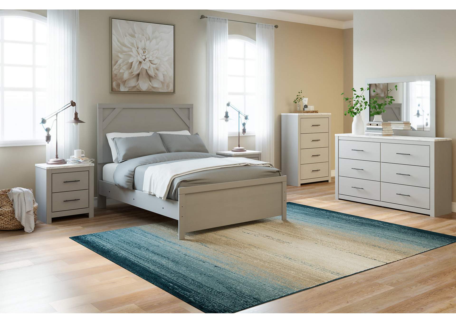 Cottonburg Full Panel Bed with Mirrored Dresser, Chest and 2 Nightstands,Signature Design By Ashley