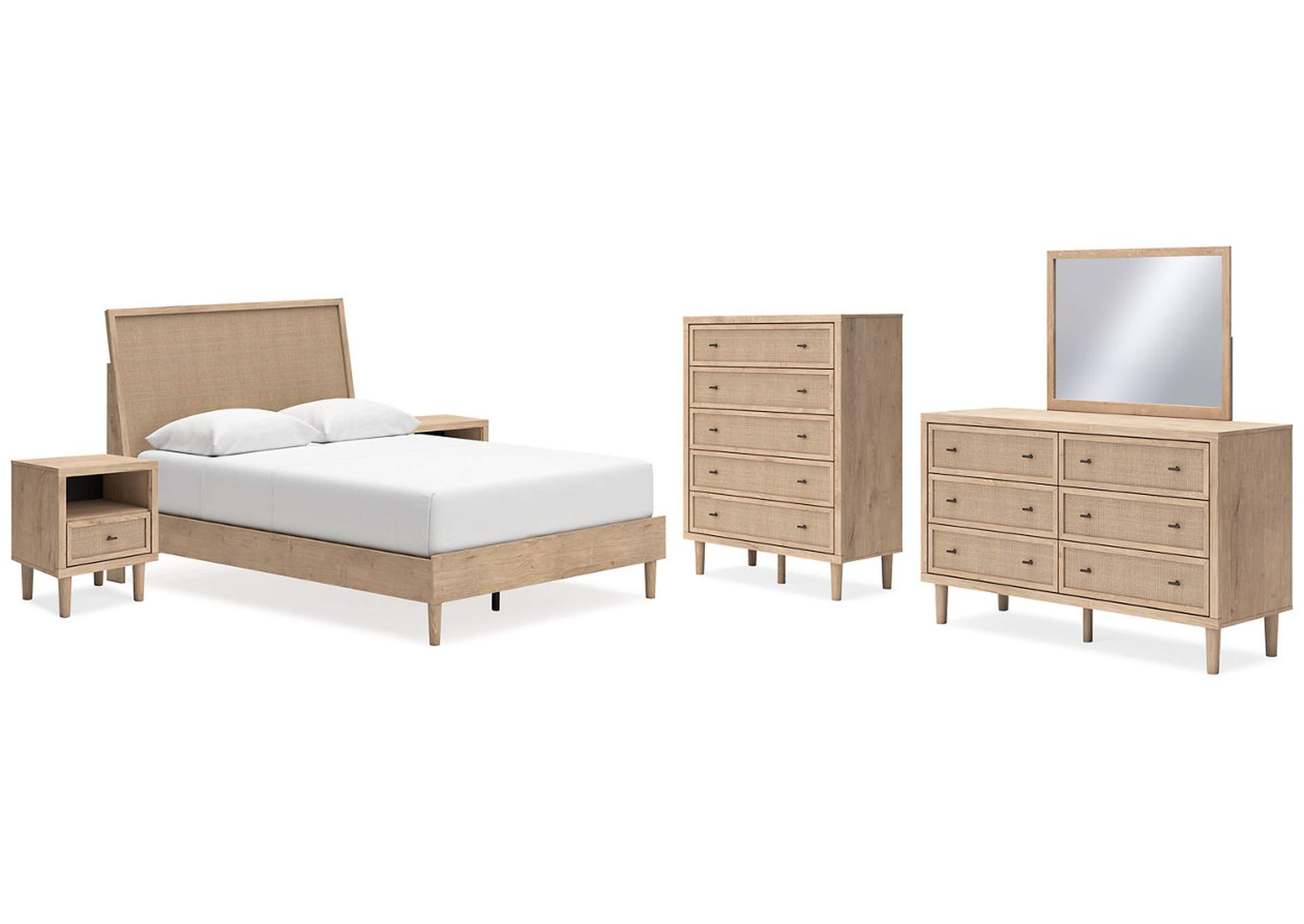 Cielden Queen Panel Bed with Mirrored Dresser, Chest and 2 Nightstands,Signature Design By Ashley