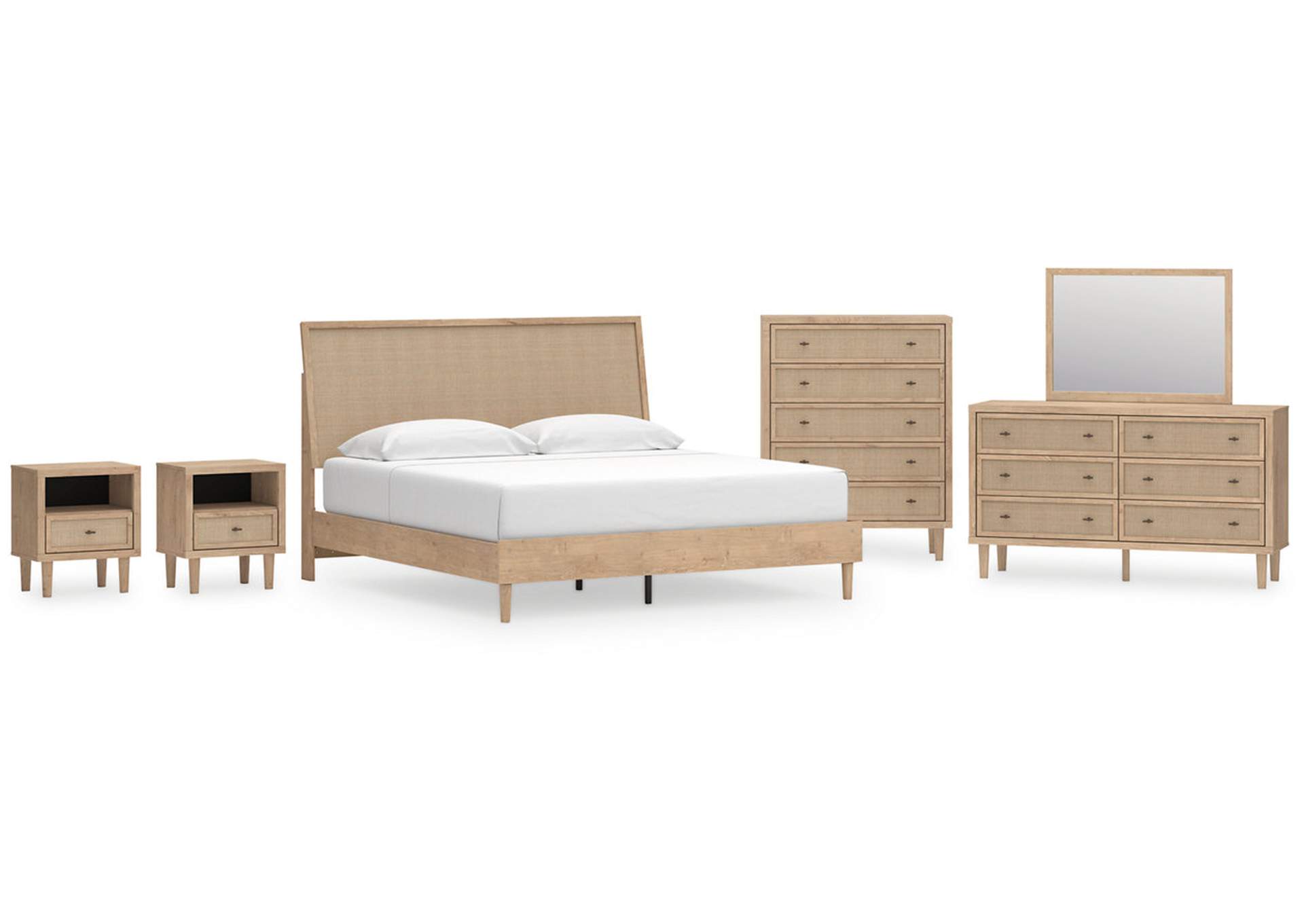 Cielden King Panel Bed with Mirrored Dresser, Chest and 2 Nightstands,Signature Design By Ashley