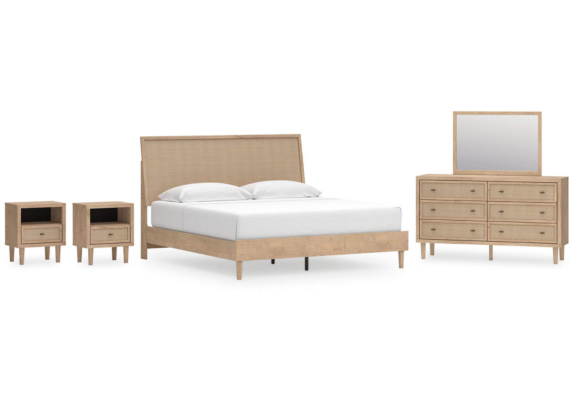 Cielden King Panel Bed with Mirrored Dresser and 2 Nightstands,Signature Design By Ashley