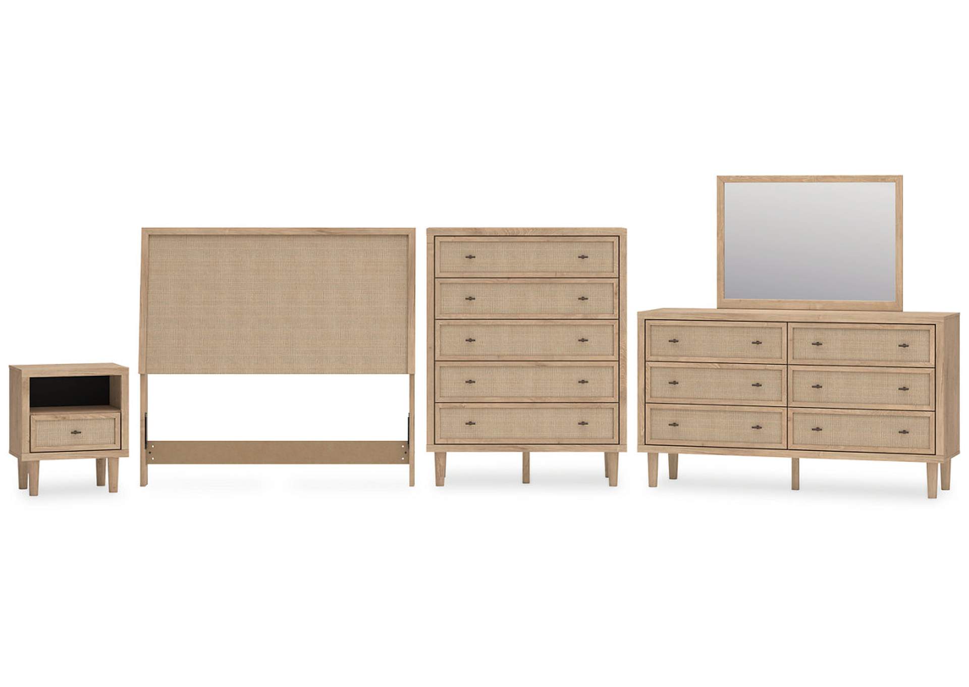 Cielden Full Upholstered Panel Bed with Mirrored Dresser, Chest and Nightstand,Signature Design By Ashley