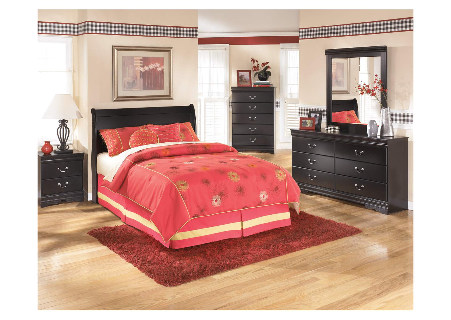 Huey Vineyard Full Sleigh Headboard Bed with Mirrored Dresser, Chest and 2 Nightstands,Signature Design By Ashley