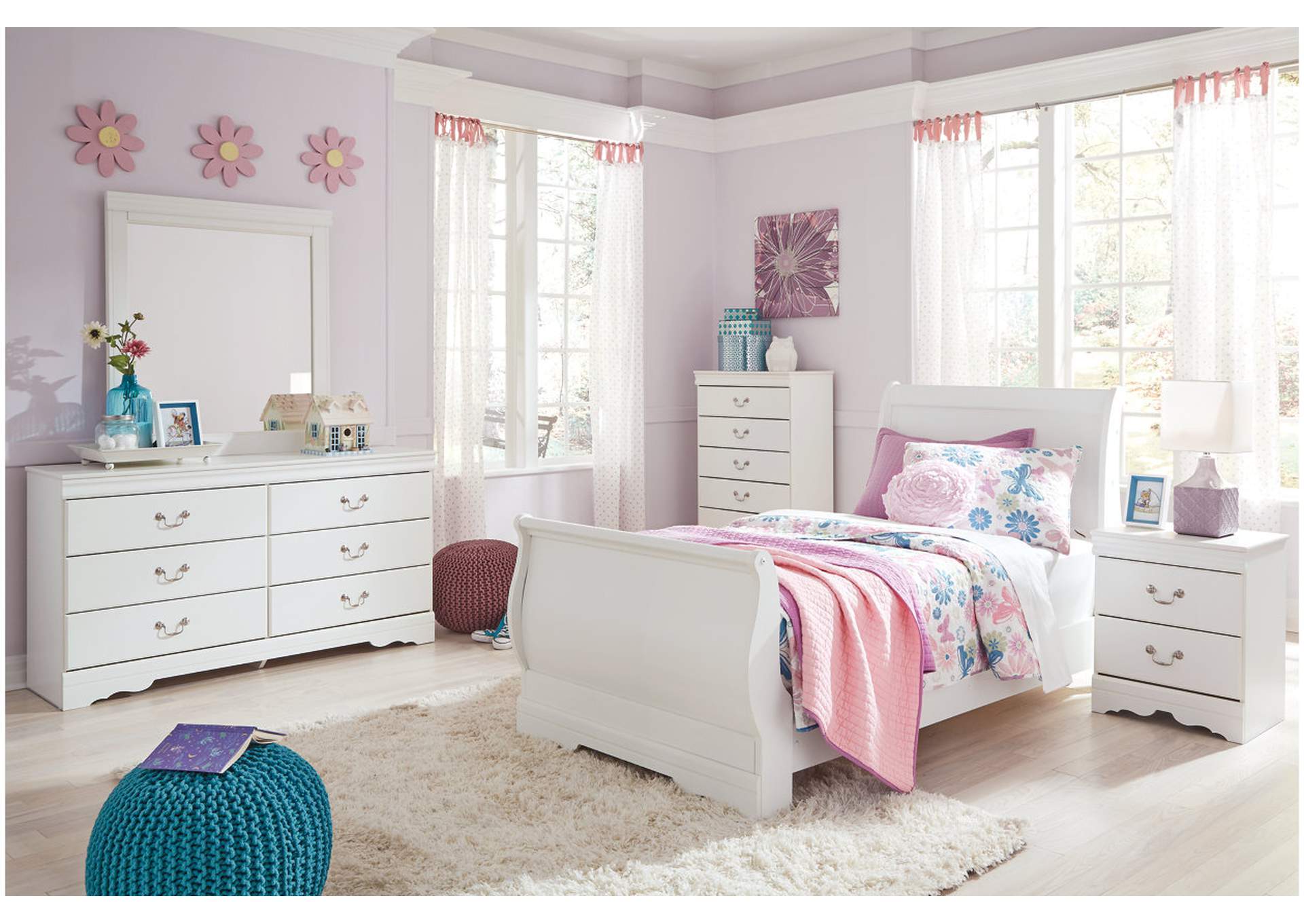 Anarasia Twin Sleigh Bed with Mirrored Dresser and Chest,Signature Design By Ashley