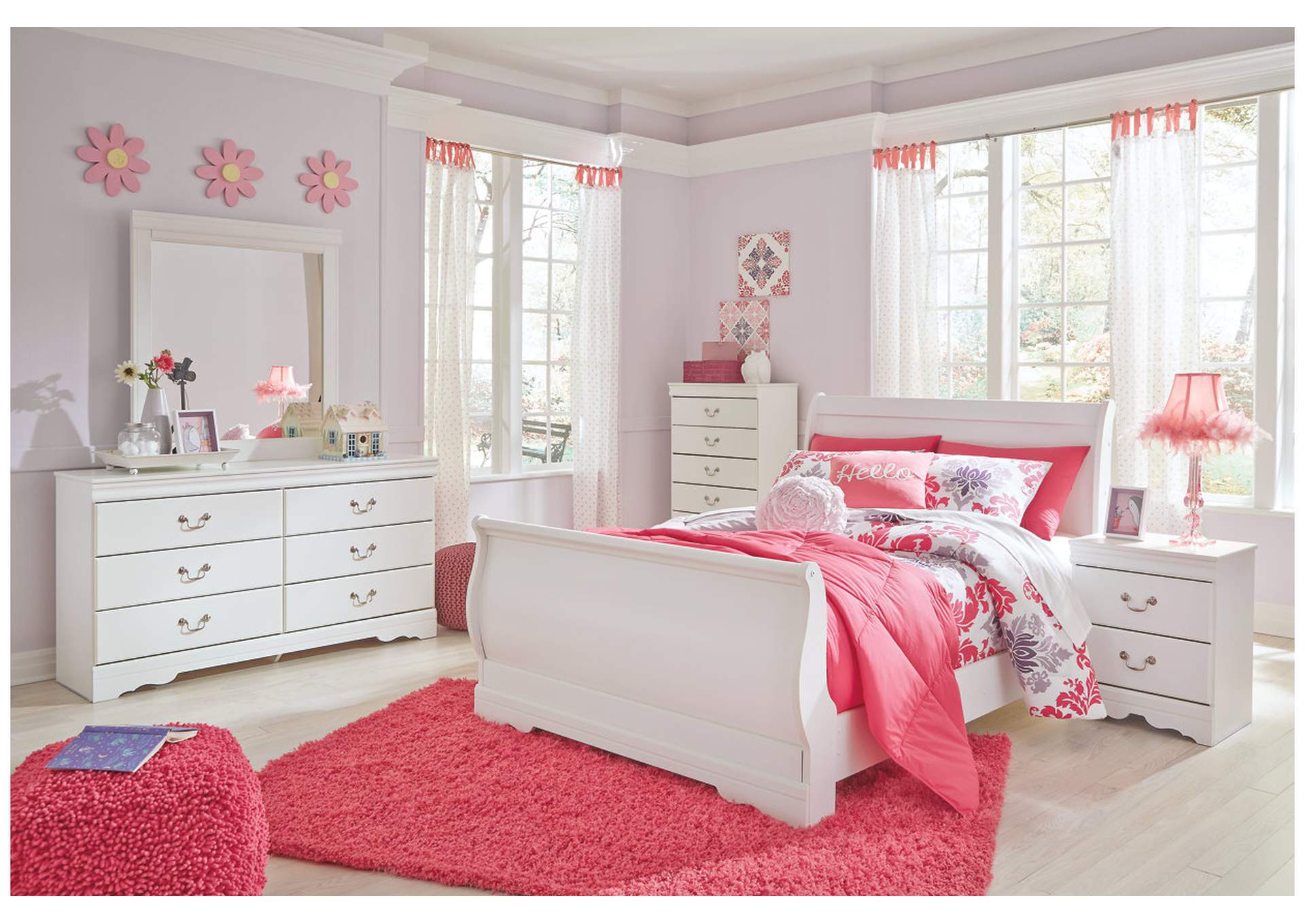Anarasia Full Sleigh Headboard Bed with Mirrored Dresser and Chest,Signature Design By Ashley