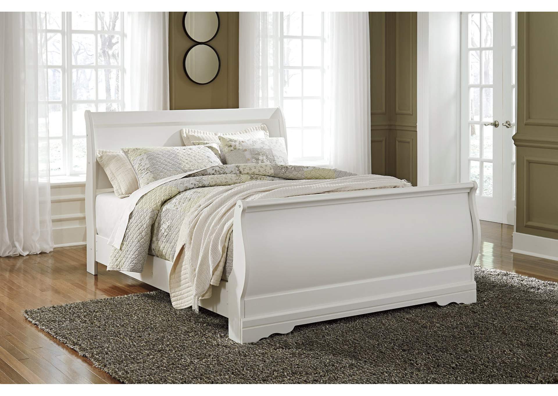 Anarasia Queen Sleigh Bed with Mirrored Dresser and Nightstand,Signature Design By Ashley