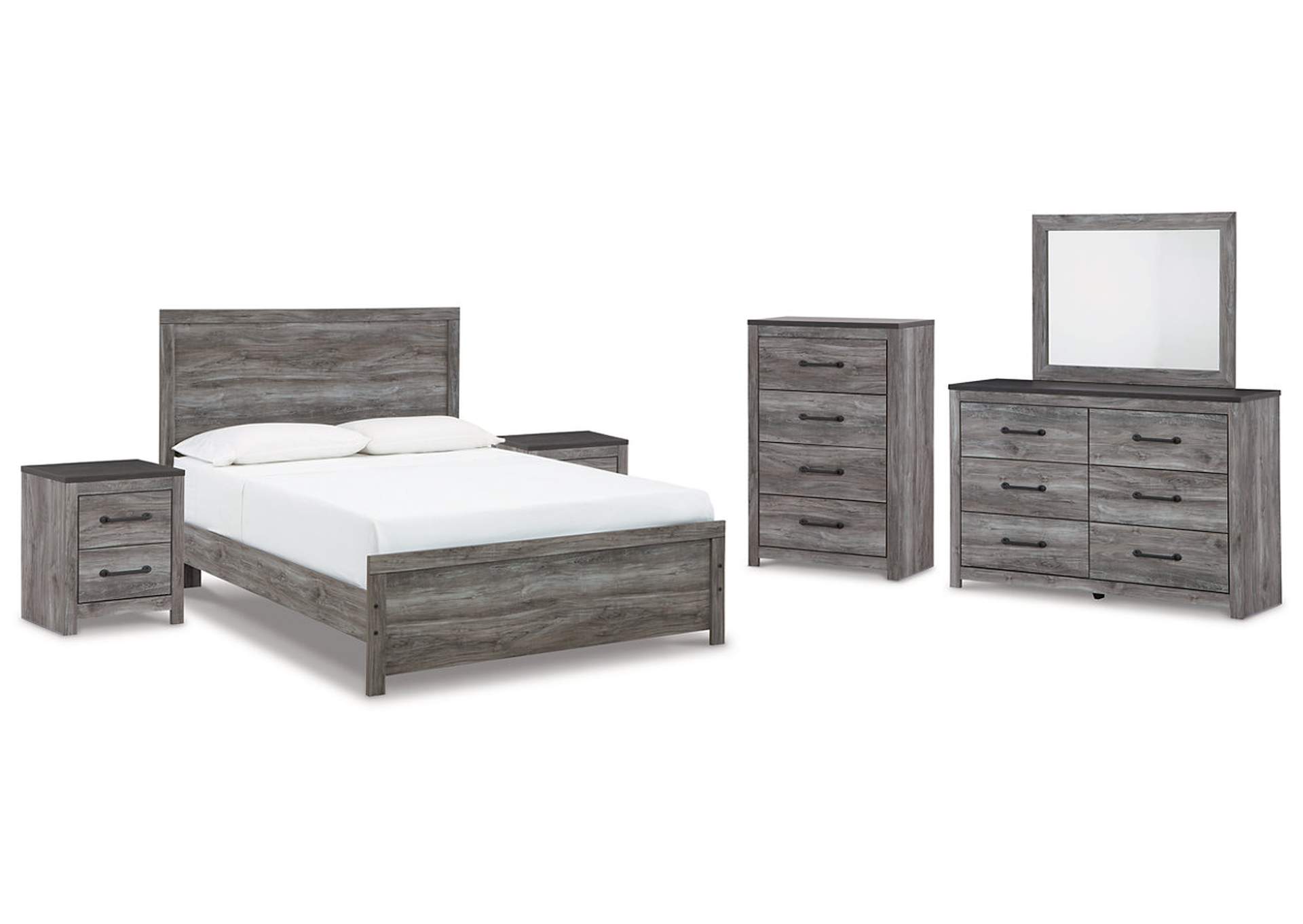 Bronyan Queen Panel Bed with Mirrored Dresser and 2 Nightstands,Signature Design By Ashley