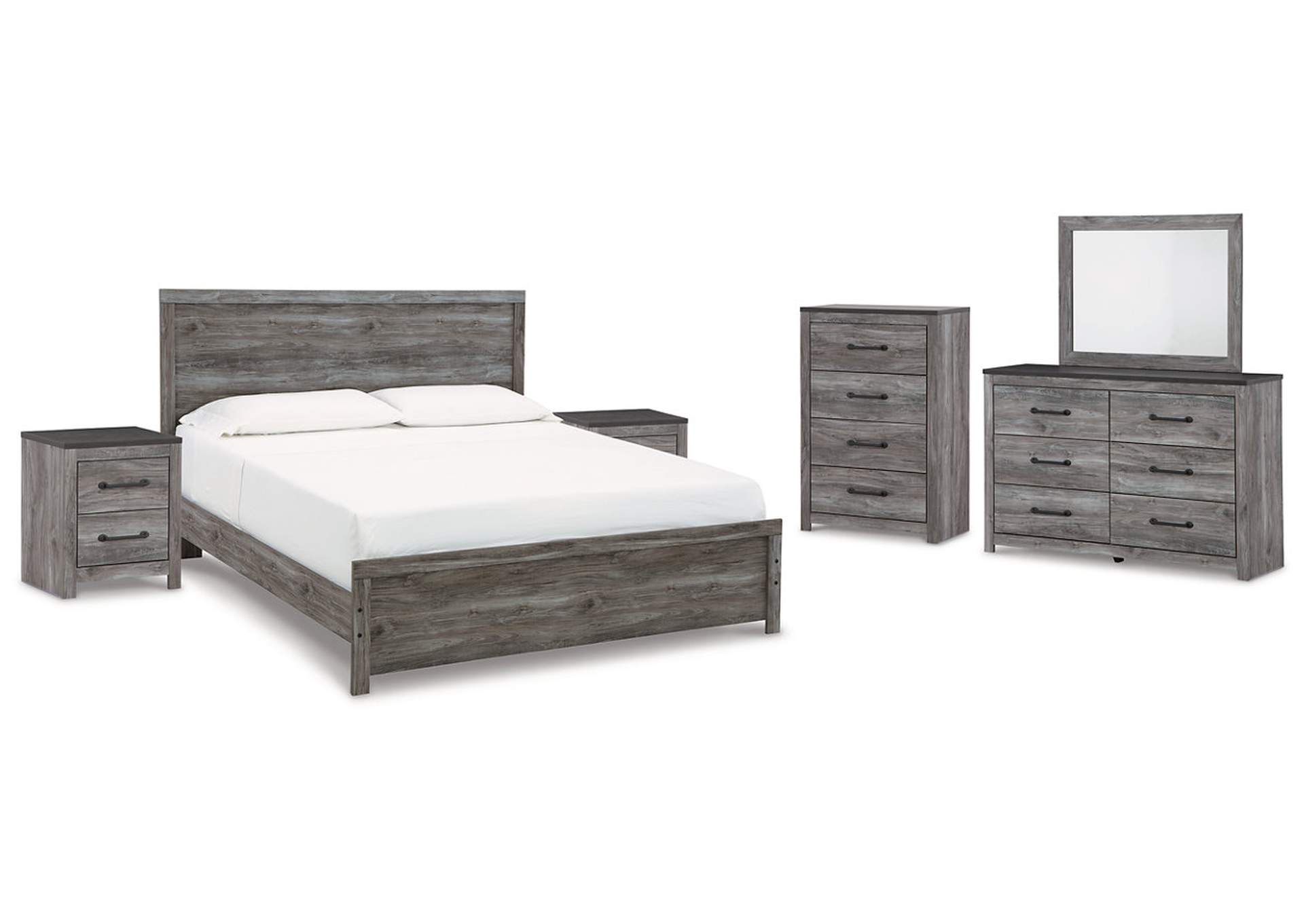 Bronyan King Panel Bed with Mirrored Dresser, Chest and 2 Nightstands,Signature Design By Ashley