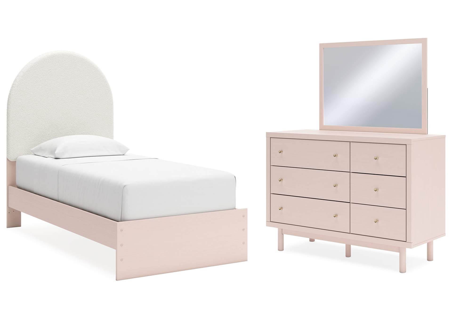 Wistenpine Twin Upholstered Panel Bed, Dresser and Mirror,Signature Design By Ashley